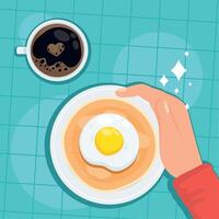 mano con huevos y café vector