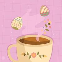 easter eggs and cup vector