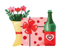 happy valentines gift and flowers vector