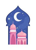 pink mosque and crescent moon vector