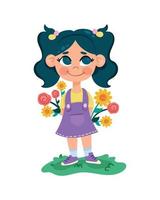 little girl with flowers vector