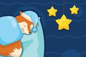 fox sleeping in pillow scene vector