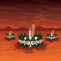 loy krathong postcard vector