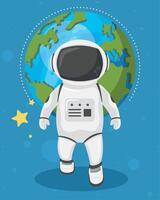 astronaut walking and earth vector