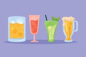 cocktails drinks four icons vector