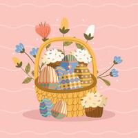 easter basket with flowers vector