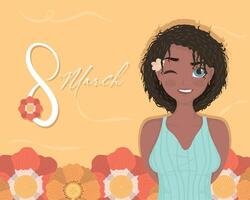 letras del día de la mujer y chica afro vector