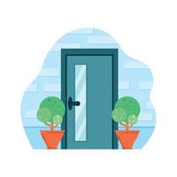 green door with houseplant vector