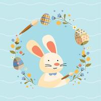 easter rabbit in floral frame vector