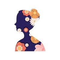 silueta de mujer con flores vector