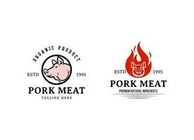 diseño de logotipo de vector de restaurante de carne de cerdo rústica y parrilla