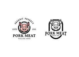 Rustic pork meat and grill restaurant vector logo design