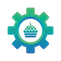 elemento de icono de plantilla de diseño de degradado de logotipo de engranaje de cupcake vector