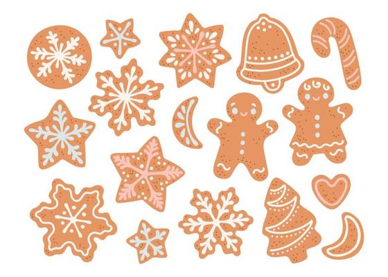 Christmas gingerbread cookies set flat design vector illustration