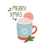 Merry Christmas warm drink cozy winter isolated vector illustration