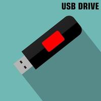 USB 3.0 flash drive device vector icon. Black USB flash drive with connection mark.