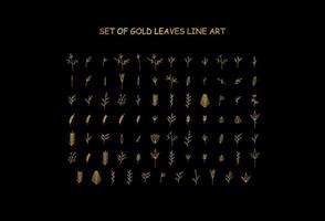 set of Gold Leaves Line Art vector