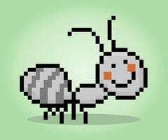 8 bit pixel ant character. Animals for game assets in vector illustrations.