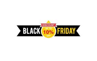 Oferta de viernes negro de 10 por ciento de descuento, liquidación, diseño de banner de promoción con estilo de etiqueta. vector