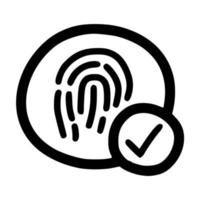 fingerprint scan with check mark lineart vector illustration icon design with doodle hand drawn style