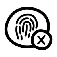 fingerprint scan with cross mark lineart vector illustration icon design with doodle hand drawn style