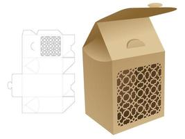 Flip packaging bag box with stenciled luxury pattern die cut template and 3D mockup vector