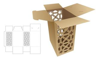 Flip stenciled pattern box with locked point die cut template and 3D mockup vector