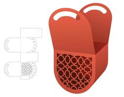 bolsa redonda con asa en la parte inferior con plantilla troquelada con patrón de rayas estampadas y maqueta en 3d vector