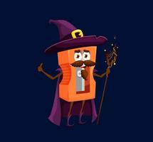 Cartoon school sharpener wizard, warlock character vector