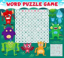 Word search puzzle game with monster characters vector