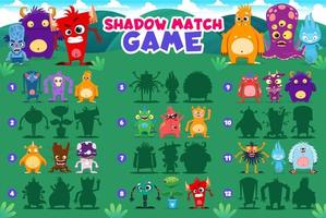 Shadow match game with funny monster characters vector