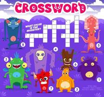 juego de crucigramas con personajes de monstruos cómicos vector
