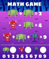 Cartoon monsters characters math game worksheet vector