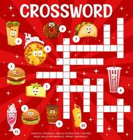 Cartoon takeaway fast food, crossword puzzle game vector