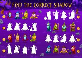 Find correct shadow of cartoon vitamin wizard game vector