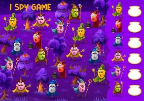 I spy game with cartoon vitamin wizards characters vector