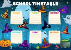 Timetable schedule with Halloween witch hats vector