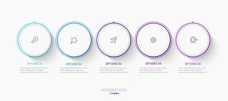 plantilla de diseño de etiquetas infográficas vectoriales con iconos y 5 opciones o pasos. se puede utilizar para diagramas de proceso, presentaciones, diseño de flujo de trabajo, banner, diagrama de flujo, gráfico de información. vector