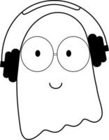 Cute friendly ghost listening music. vector