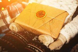 Girl opens a wonderful vintage gift photo