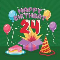24th birthday greeting card template vector