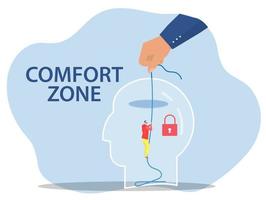 Businessman climbing ropes to Exit from comfort zone his thinking,motivational success new life vector illustration.