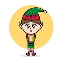 cute elf character design brings christmas gifts vector