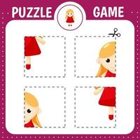 doll puzzle. Puzzle game for kids. Cutting practice. Education developing worksheet. Activity page. vector