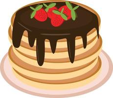 pancake with chocolate and strawberries on a plate in flat style. single element for design. food, american dessert vector