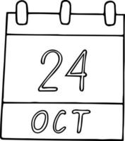 calendario dibujado a mano en estilo garabato. 24 de octubre. día de las naciones unidas, información sobre el desarrollo mundial, poliomielitis mundial, semana del desarme, fecha. icono, elemento adhesivo para el diseño. planificación, vacaciones de negocios vector