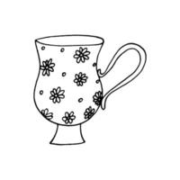 cup with flowers hand drawn in doodle style vector
