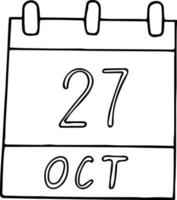 calendar hand drawn in doodle style. October 27. World Day for Audiovisual Heritage, date. icon, sticker element for design. planning, business holiday vector