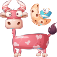 personnage de dessin animé adorable vache de nuit png