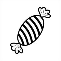 Striped candy in a wrapper paper. Sweetness as a gift. Linear doodle style. vector